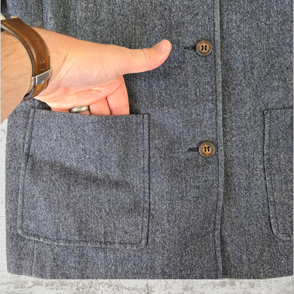 90s Vintage Michael Kors Navy Wool Blend Chambray Single Breasted Jacket Size 8 - Picture 5 of 10